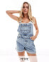 Фото #1 товара Miss Selfridge Petite dungaree denim shorts in blue acid wash