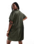 Фото #3 товара ASOS DESIGN Curve satin oversized mini tshirt dress in khaki