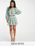 Фото #1 товара ASOS DESIGN Petite plunge mini dress with godet skirt in sage green