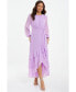 Women's Chiffon Frill Detail Long Sleeve Midi Dress