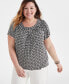 Plus Size Printed Pleat-Neck Flutter-Sleeve Top, Created for Macy's