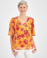 ფოტო #1 პროდუქტის Petite Floral-Print Flutter-Sleeve Necklace Top, Created for Macy's
