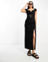 ASOS DESIGN Tall butterfly cutwork sweetheart neck midi dress with button detail in black