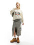 Daisy Street quarter zip sweatshirt in stone with tiger graphic