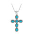 Фото #1 товара South Western Style Natural Stabilized Blue Turquoise Rope Bezel Set Cross Pendant Necklace For Women Sterling Silver