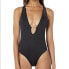 BCBG Women's 239924 Solid Ring Plunge One Piece Black Swimsuit Size S