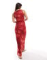 ASOS DESIGN sleeveless ruched side maxi dress in red painted floral Roter Blumenprint, M - EU 40-42 - фото #3