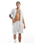 New Look striped linen blend short in white