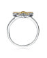 Sterling Silver Two Tone and Clear Cubic Zirconia Heart Ring