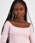 ფოტო #3 პროდუქტის Juniors' Ballet-Neck Long-Sleeve Tee