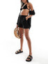 Esmee sheer striped beach short co-ord in black