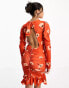 Фото #4 товара John Zack exclusive open back frill mini dress in red poppy print