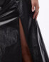 Topshop Petite vinyl double split midi skirt in black