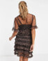 Фото #4 товара Never Fully Dressed short sleeve tiered mesh mini dress in leopard