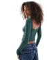 Pull&Bear textured open back long sleeve top in dark green