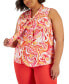 ფოტო #3 პროდუქტის Plus Size Printed Sleeveless Bow Blouse