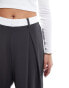 Фото #6 товара ASOS DESIGN wide leg dad trouser with contrast waistband in charcoal