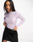 Фото #1 товара Monki long sleeve metallic lettuce hem top in lilac