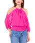 ფოტო #1 პროდუქტის Women's Cold-Shoulder Smocked-Waist Necklace Top