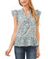 Women's Printed Ruffle Trimmed Tie-Neck Blouse