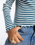 Vila ribbed long sleeved t-shirt with lettuce edge in blue stripe