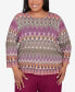 ფოტო #1 პროდუქტის Plus Size Wine Country Women's Chevron Textured Crew Neck Top