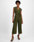 Фото #1 товара Women's V-Neck Tie-Waist Pleat-Leg Jumpsuit