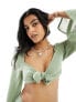 Фото #7 товара ASOS DESIGN tie front beach crop top in khaki