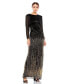 ფოტო #1 პროდუქტის Women's Long Sleeve Beaded Fringe Column Gown