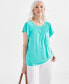 ფოტო #1 პროდუქტის Women's Short-Sleeve Smocked-Neck Knit Top, Created for Macy's