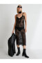 Фото #4 товара Midi Dantel Elbise Transparan İnce Askılı Fırfırlı Pencere Detaylı