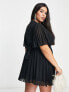 ASOS DESIGN Curve exclusive mini dress with kimono sleeve and tie waist in pleat in black