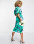 Liquorish satin wrap front midaxi dress in sage floral print