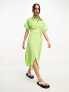 Фото #4 товара Monki tie waist midi shirt dress in green