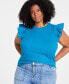 Фото #1 товара Trendy Plus Size Crewneck Flutter-Sleeve Top, Created for Macy's