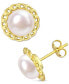 ფოტო #1 პროდუქტის Cultured Freshwater Pearl (8mm) Link Frame Stud Earrings in Gold-Tone Plated Sterling Silver