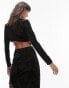 Topshop co-ord velvet long sleeve tassel top in black