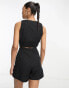 ASOS DESIGN button through linen look playsuit in black