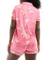 Chelsea Peers poly jersey short sleeve and short set in flamingo print