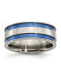 ფოტო #1 პროდუქტის Titanium Polished Blue Anodized 8.5mm Double Grooved Band Ring