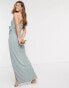 TFNC Tall bridesmaid exclusive bandeau wrap midaxi dress with pleated detail in sage