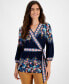 ფოტო #1 პროდუქტის Women's Printed Faux-Wrap Top, Created for Macy's