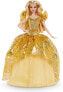 Фото #1 товара Коллекционная кукла Барби блондинка Barbie Doll 2020 Holiday праздничная,в золотистом нарядном платье,
