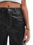 Фото #7 товара Vero Moda leather look wide leg dad trouser in black with contrast white stitching