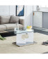 Rectangular modern coffee table with tempered glass top and white MDF legs, perfect for living room