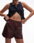 Фото #5 товара Topshop faux leather runner short in burgundy