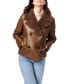 Фото #1 товара Women's Faux Shearling Backed Leather Peacoat