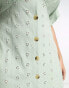 ASOS DESIGN Curve broderie v neck midi dress with buttons in sage and cream contrast