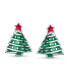 Small Fun Winter Holiday Red Star Enamel Green Christmas Tree Stud Earrings For Women Teens .925 Sterling Silver