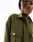 Extro & Vert khaki collared zip up utility jacket co-ord in khaki